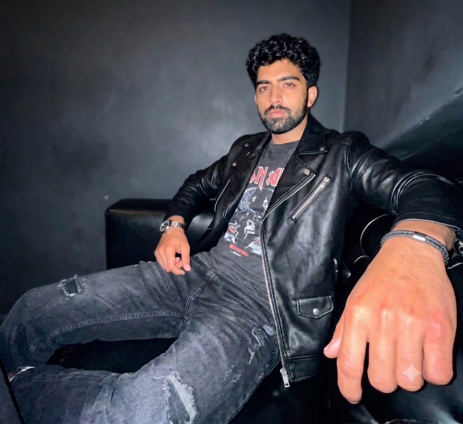 Portrait of Vikrant Chattha in a black leather jacket